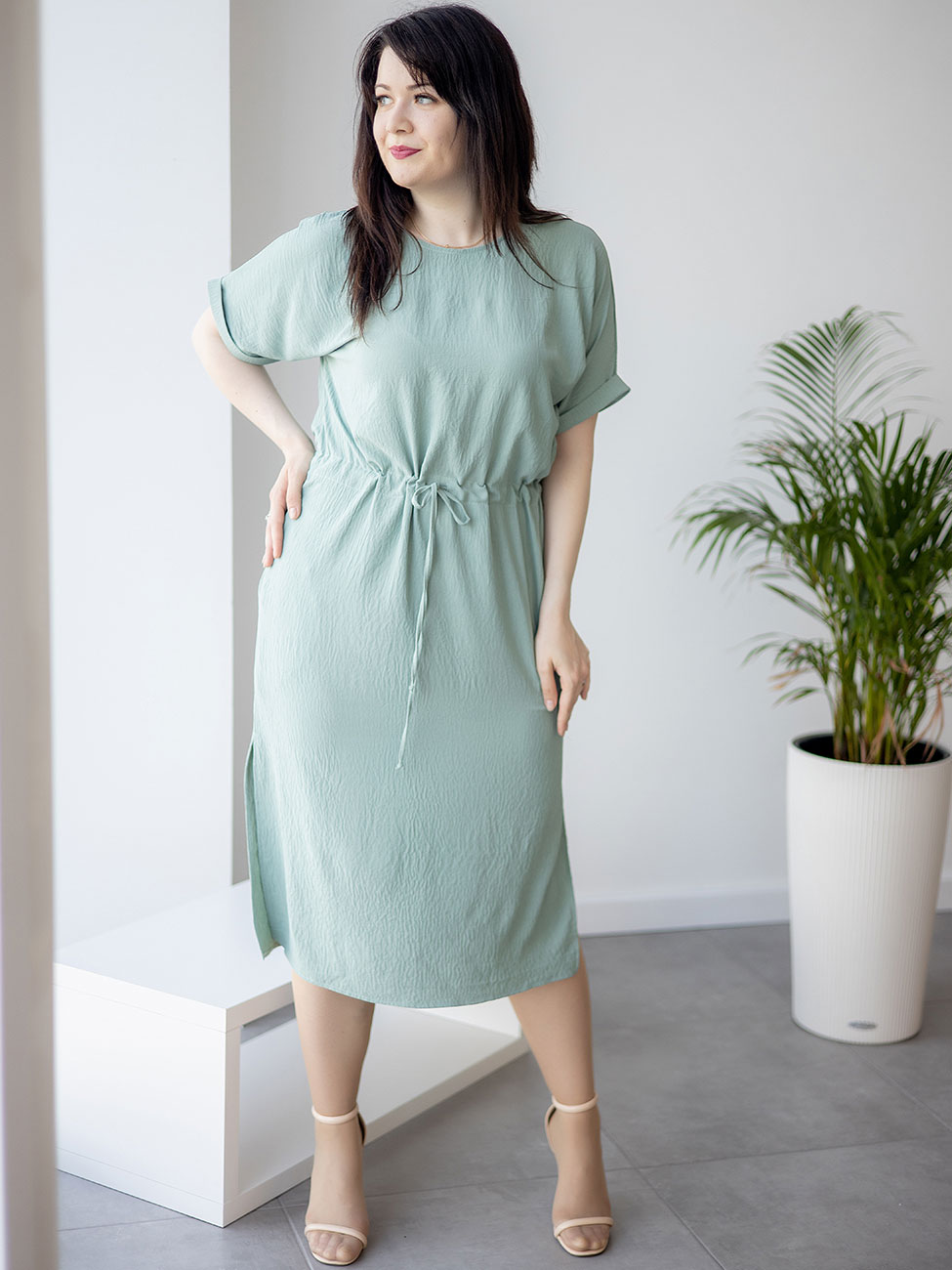 

Фактурное платье size+ на кулиске Фісташковий 2 XL Vikamoda 3266