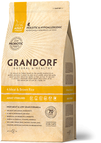 

Сухой корм для стерилизованных кошек Grandorf 4 Meat & Brown Rice Adult Sterilised 2 кг