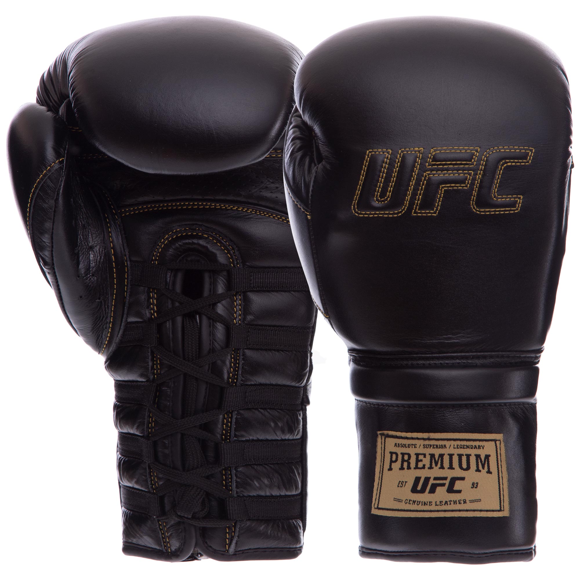 

Перчатки боксерские кожаные професиональные на шнуровке UFC PRO Prem Lace Up UHK-75046 16 унций черный