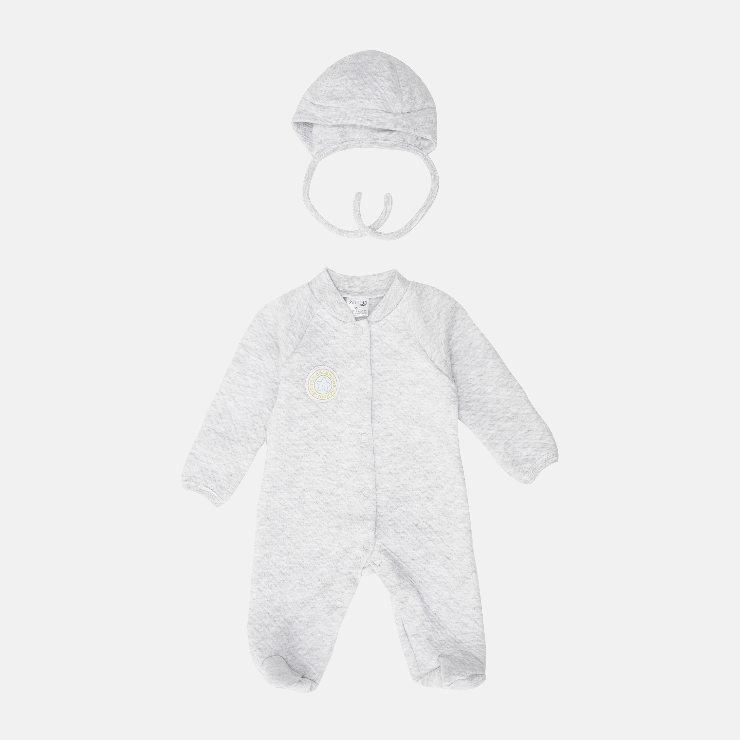 

Человечек теплый + шапочка Garden Baby Капитон 40174-15 56 см Серые меланж