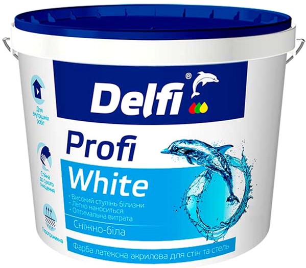 

Краска латексная акриловая для стен и потолков Profi White Delfi 14 кг (4823083301118)
