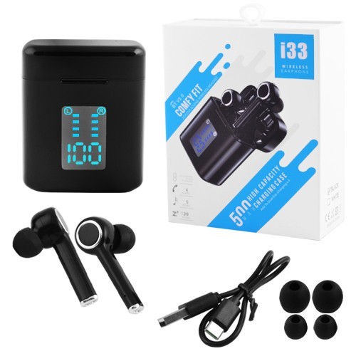 

Беспроводные bluetooth-наушники i33 5.0 с кейсом, индикация заряда, black