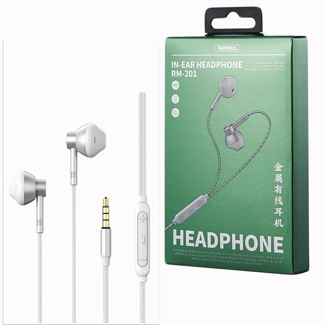 

Наушники проводные с микрофоном REMAX RM-201 In-Ear Stereo Metal Music Белый