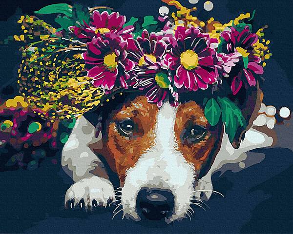 

Картина по номерам "Собачка с венком" Rainbow Art (GX40466)