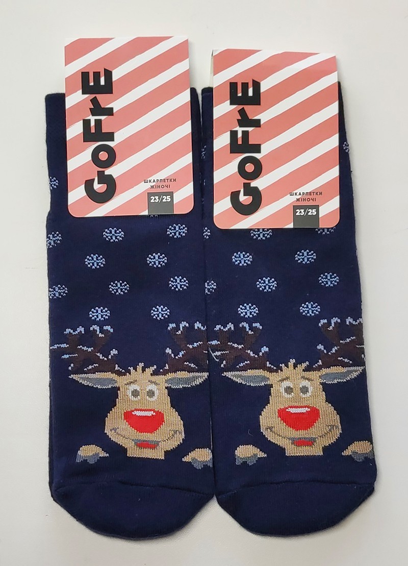 

Темно-синие женские короткие носки с махровой стопой и новогодним оленем Gofre 221 23-25