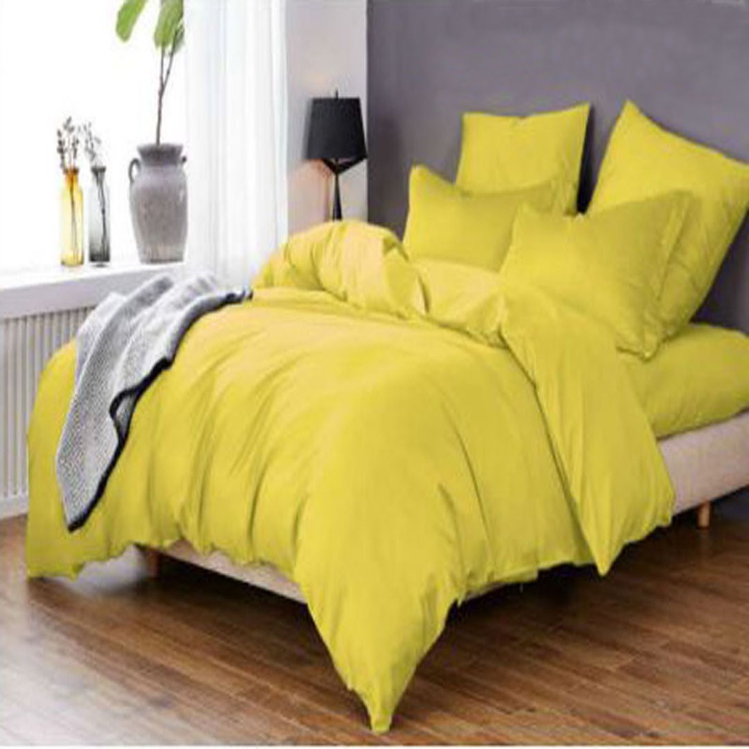 

Комплект постельного белья однотонный желтый (с простыней на резинке) Сатин Семейный 150*215 (2 шт)