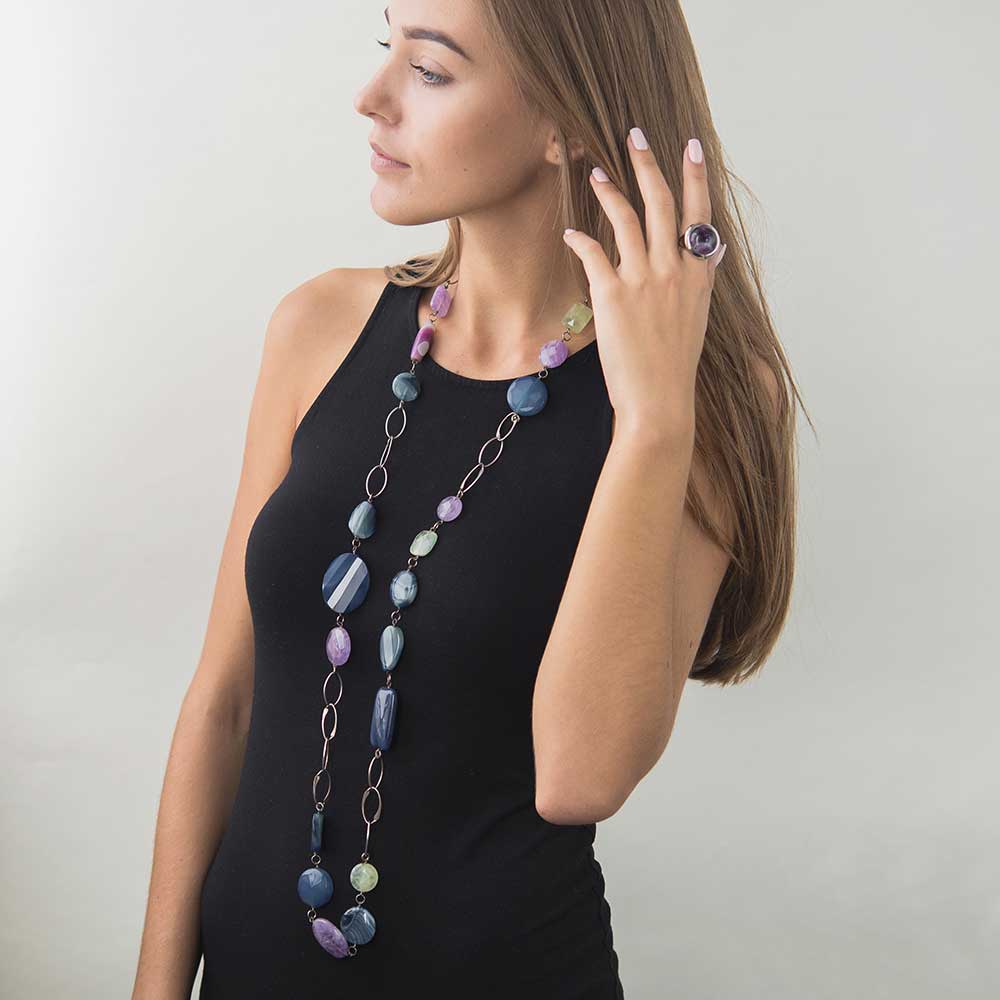 

Бусы с кварцем, аметистом и агатом COLDR1016