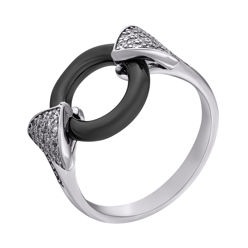

Серебряное кольцо с черной керамикой и фианитами 000113225 16.5 размера