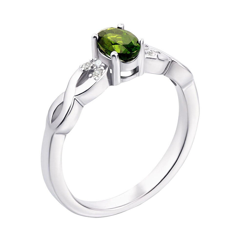 

Серебряное кольцо с хризолитом и фианитами 000135966 16.5 размера