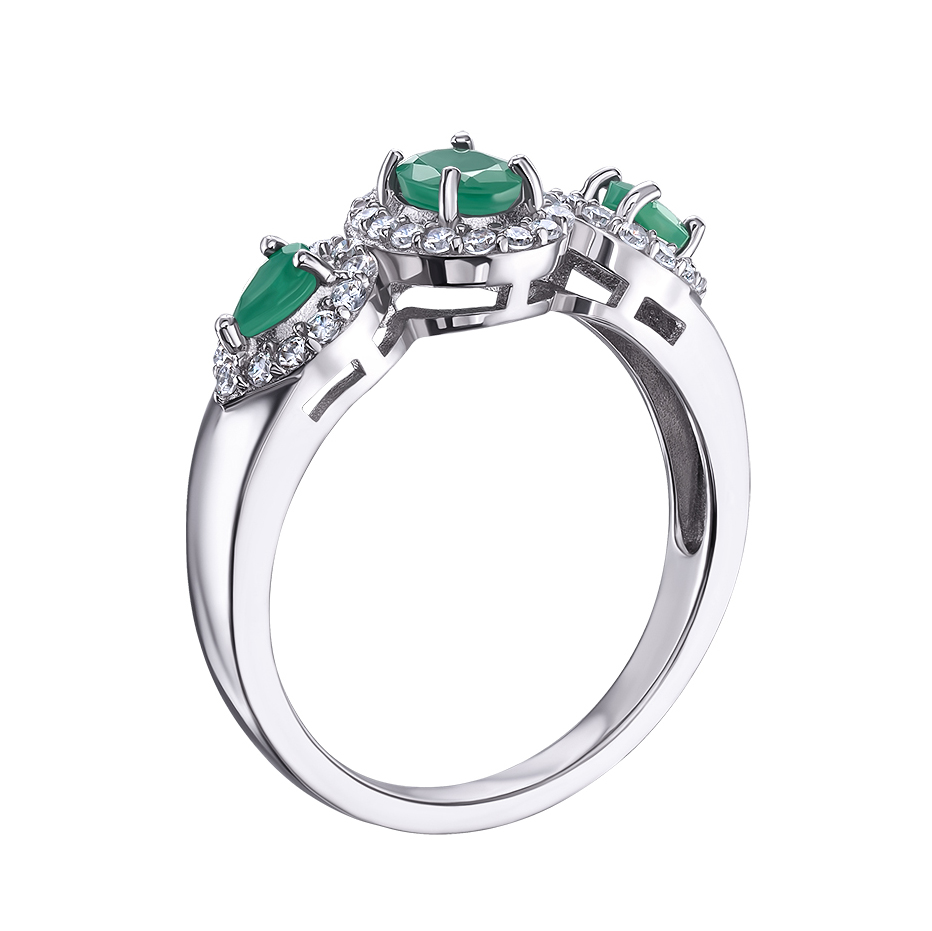 

Серебряное кольцо с изумрудами и фианитами 000133615 16.5 размера