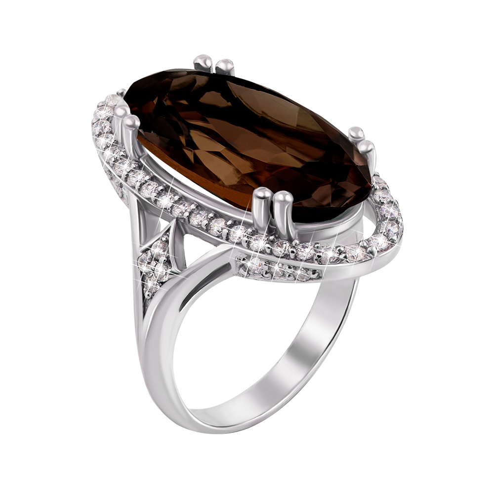 

Серебряное кольцо с раухтопазом и фианитами 000147869 16.5 размера