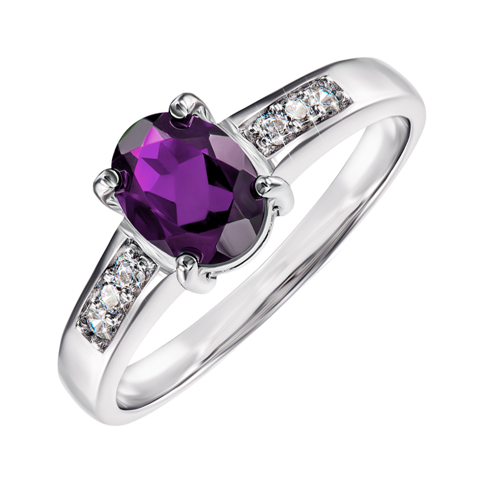 

Серебряное кольцо с аметистом и фианитами 000145069 18.5 размера