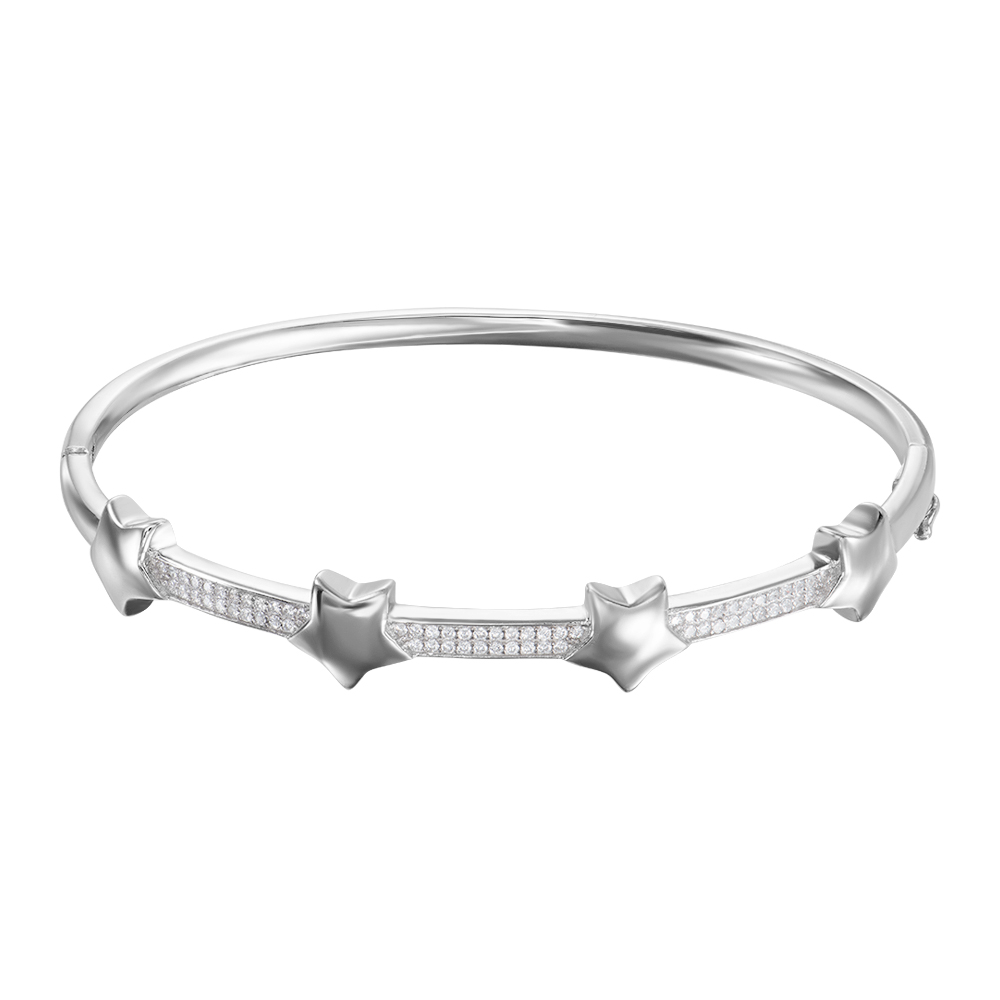 

Серебряный жесткий браслет с фианитами 000134740 б/р размера