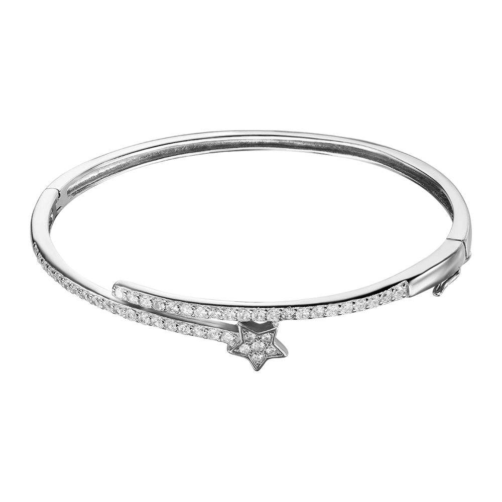 

Серебряный жесткий браслет с фианитами 000134640 б/р размера
