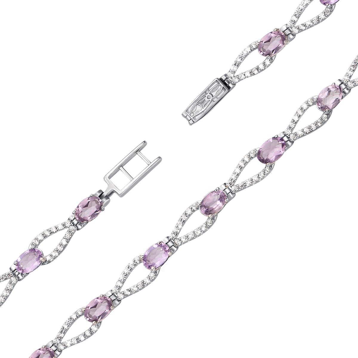 

Серебряный браслет с аметистами и фианитами 000136458 19.5 размера