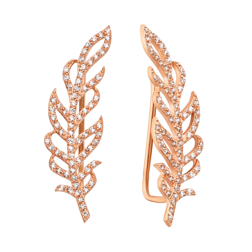 

Золотые серьги-каффы Папоротник в красном цвете с фианитами