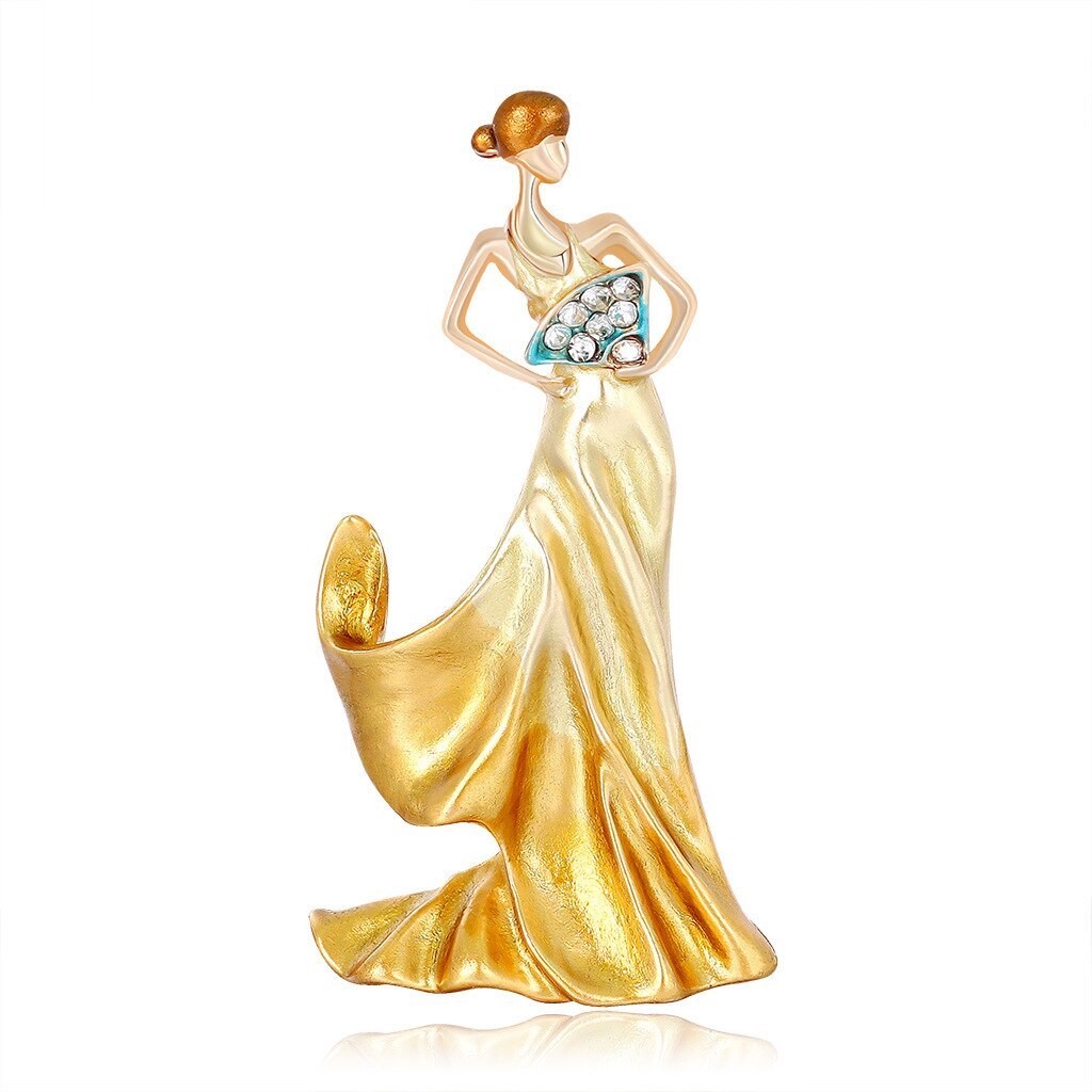 

Брошь женская BROCHE бижутерия Девушка с веером золотистая BRBF111614