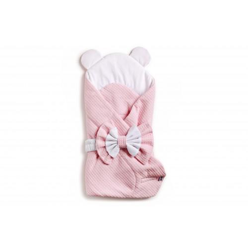 

Конверт-плед детский прогулочный с ушкам и бантиком Twins Waffle Bear, розовый