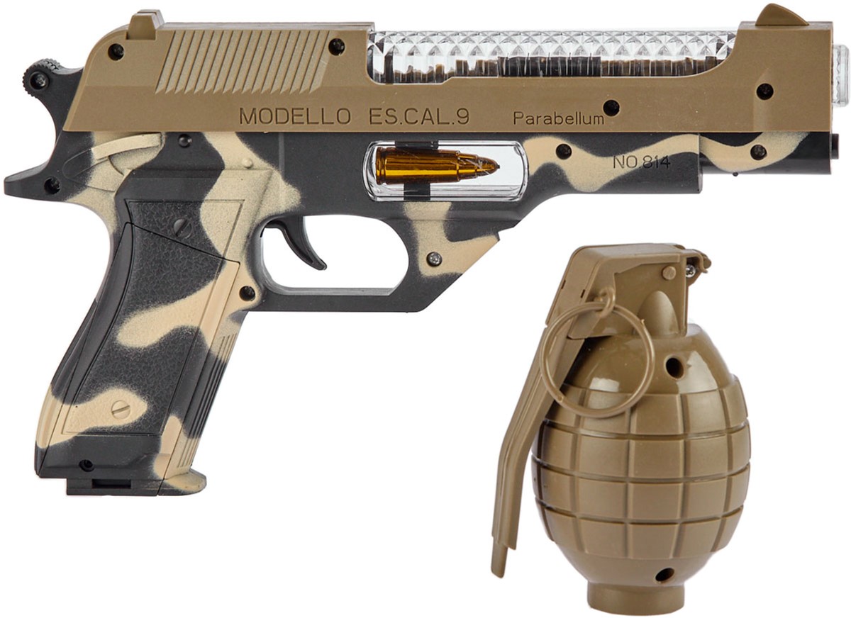 

Пистолет светозвуковой ZIPP Toys Desert Eagle в наборе с гранатой Камуфляж/коричневый (5320027) (2253200270003)
