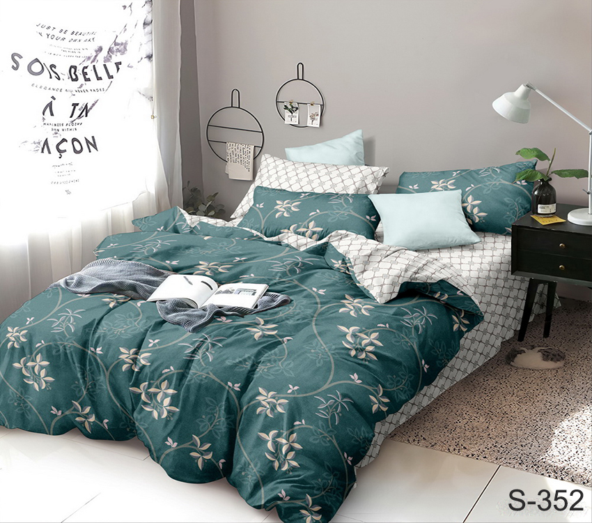 

Комплект постельного белья ТАГ Двуспальный Сатин люкс постільна білизна 200x215 см Простынь классическая S352