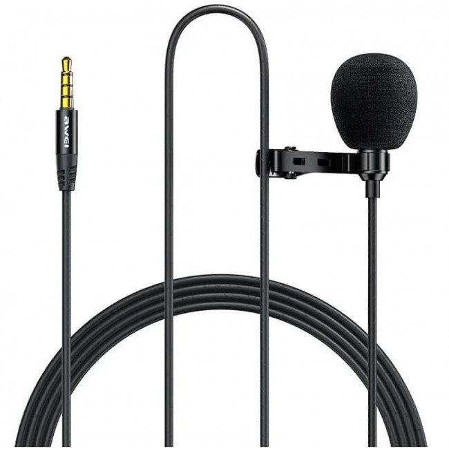 

Микрофон петличный (нагрудный) для телефона и камеры AUX (3.5mm) Awei Lavalier MK1 (3m) Черный