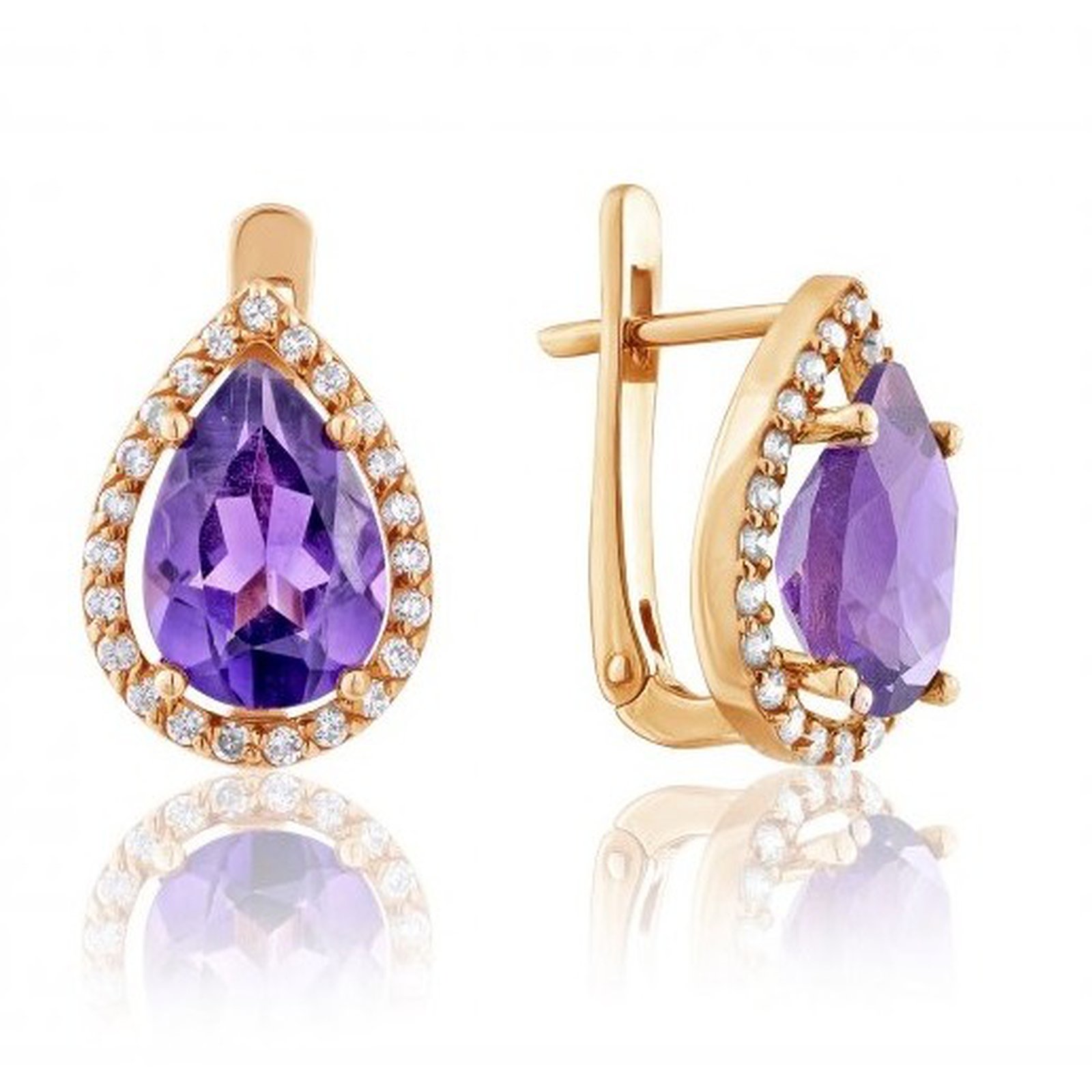 

Серьги из красного золота с аметистами и куб. циркониями 1537406