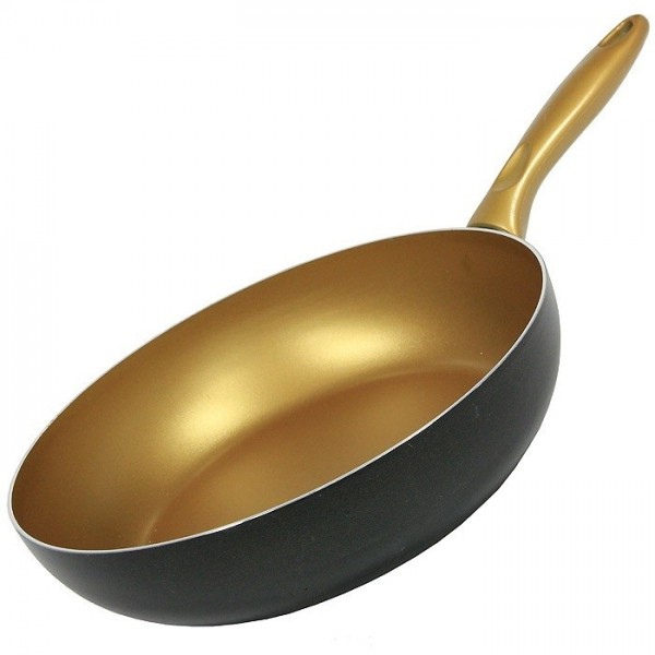 

Сковородка 3мм, 5-тислойное золотое покрытие, длинная бак.ручка FRABOSK 656.35