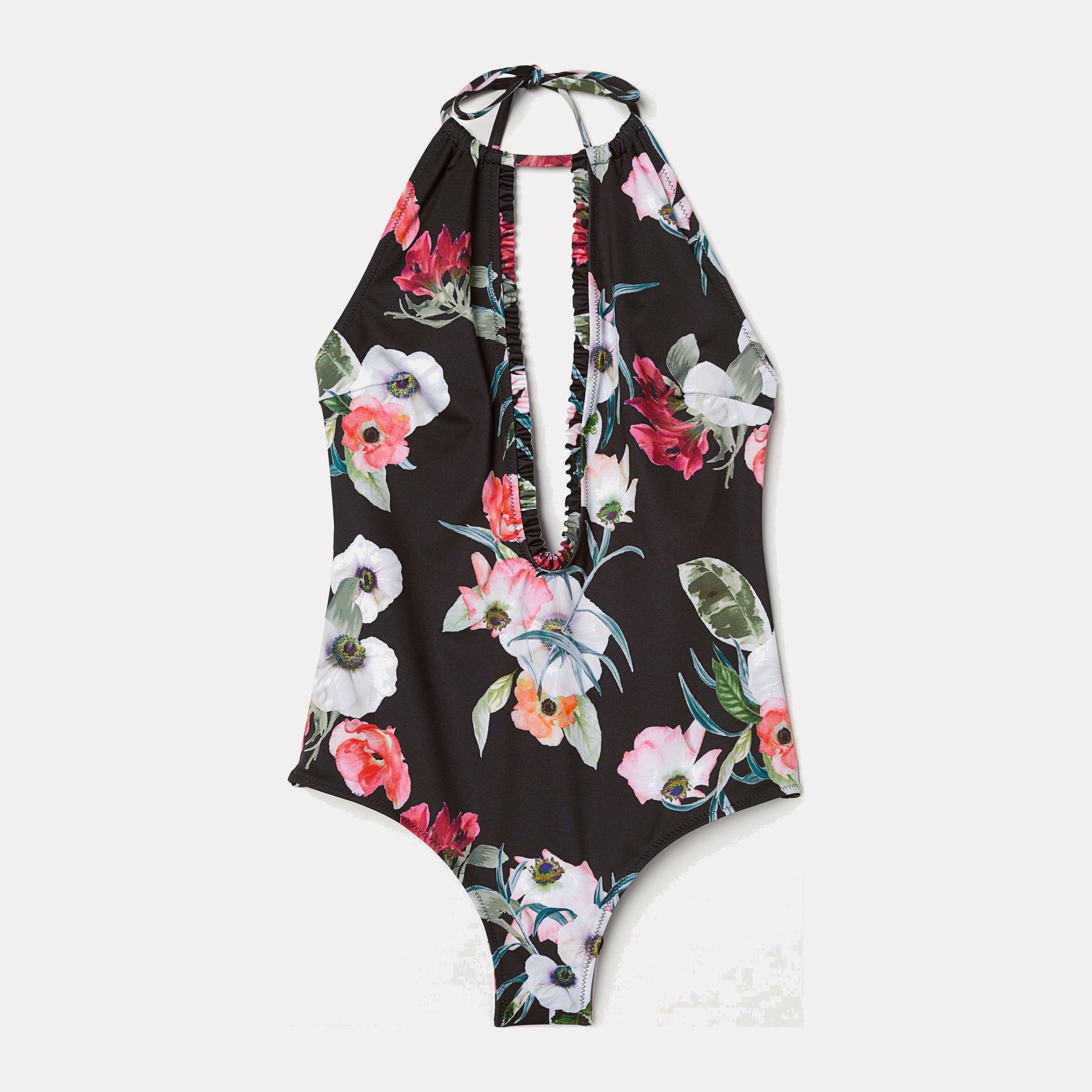 

Купальник слитный женский H&M 6151497-ADMZ 36 Черный в узоры