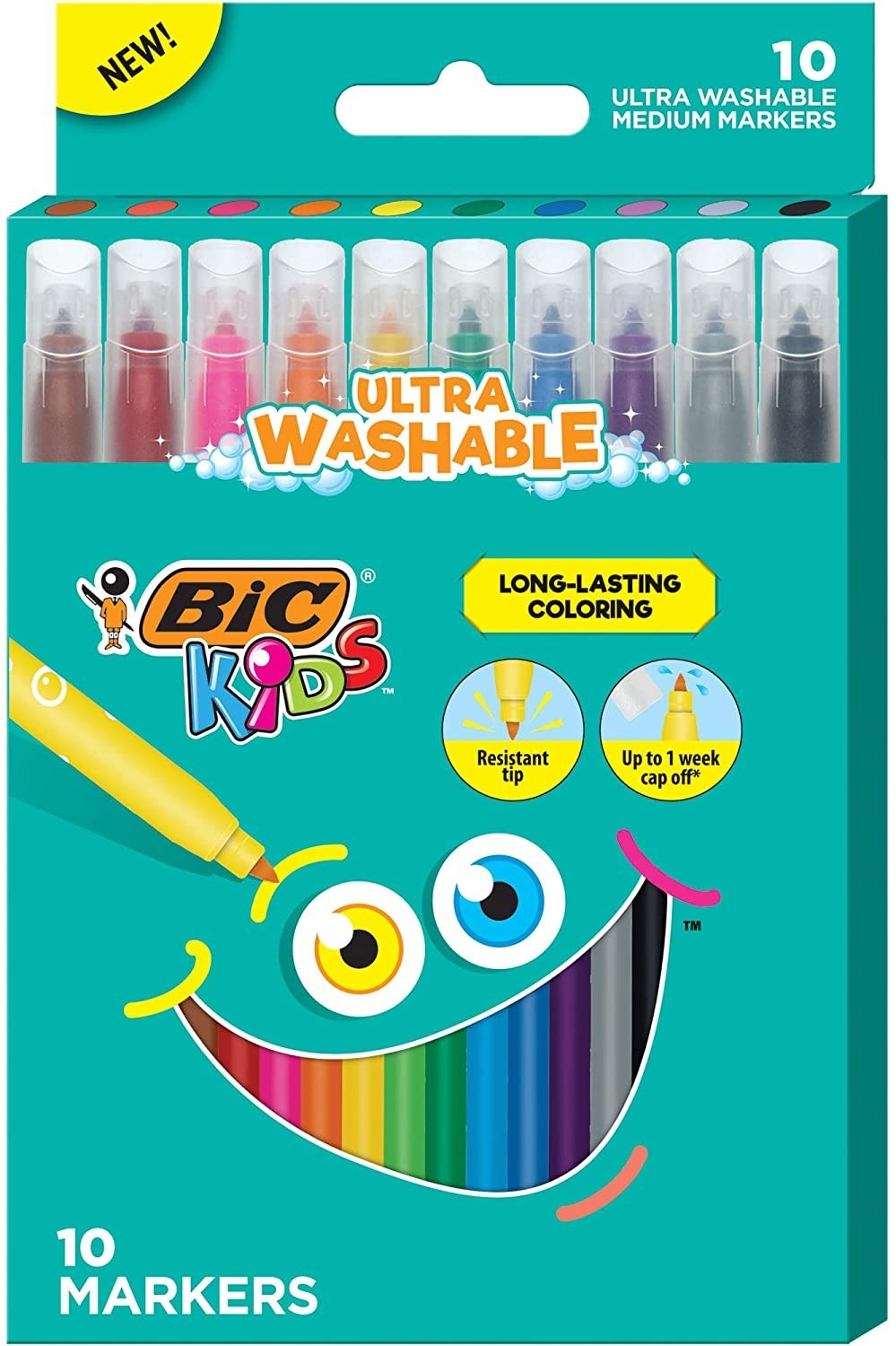 

Набор смывающих фломастеров BIC Kids for Long-Lasting Coloring Markers 10 штук. (BKCM10)