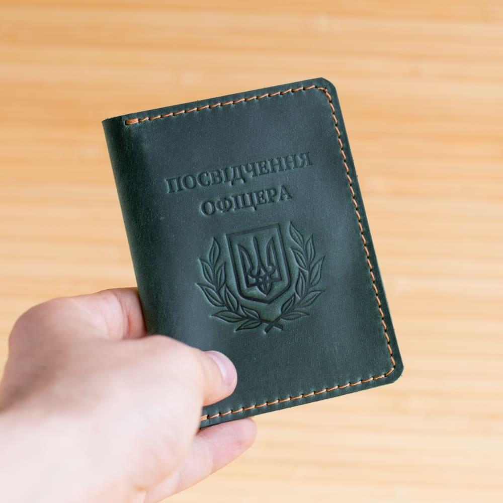 

Обложка из натуральной кожи на удостоверение офицера зеленая