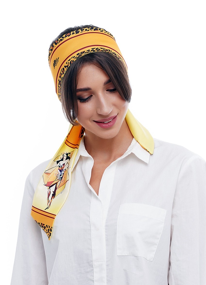 

Галстук Твилли авторский MyScarf  желтый с принтом, Галстук Твилли авторский MyScarf one size желтый с принтом