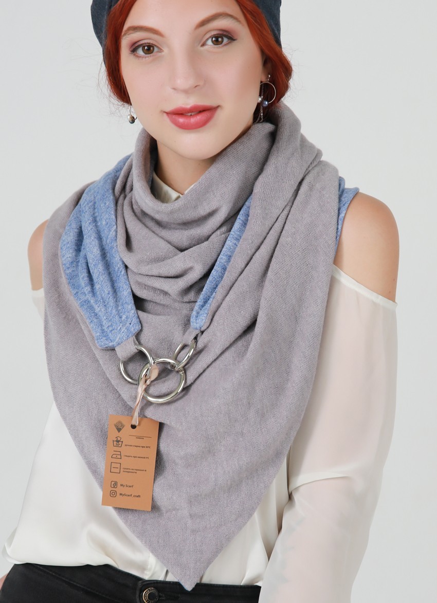 

Шарф "Эдинбург" большой MyScarf теплый one size серый с голубой подкладкой