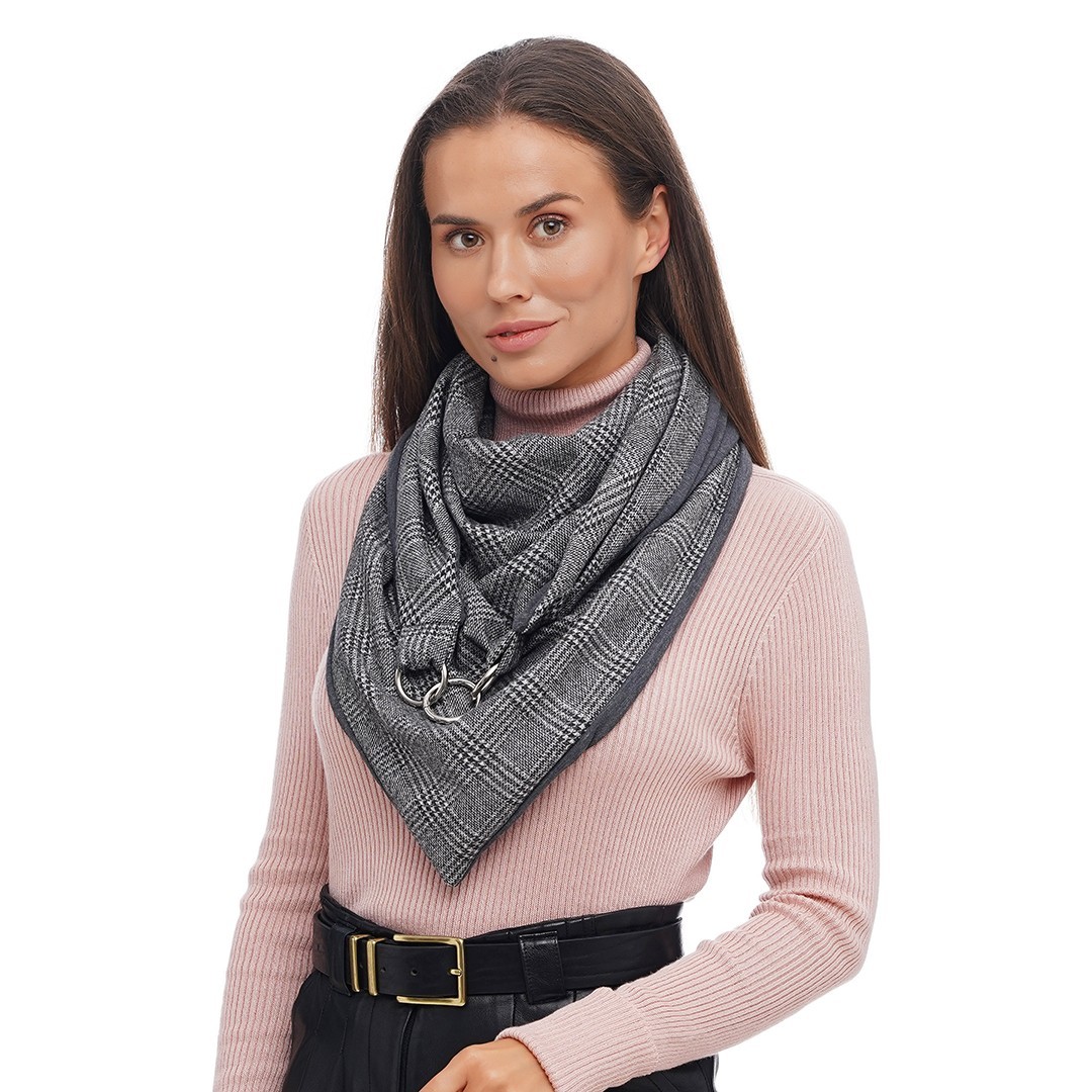 

Шарф женский "Эдинбург" большой MyScarf теплый  серый клетка с кольцами, Шарф женский "Эдинбург" большой MyScarf теплый one size серый клетка с кольцами