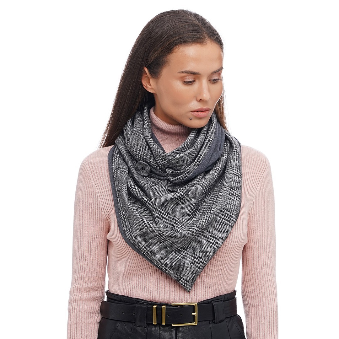 

Шарф женский "Эдинбург" большой MyScarf теплый  серый клетка на пуговице, Шарф женский "Эдинбург" большой MyScarf теплый one size серый клетка на пуговице