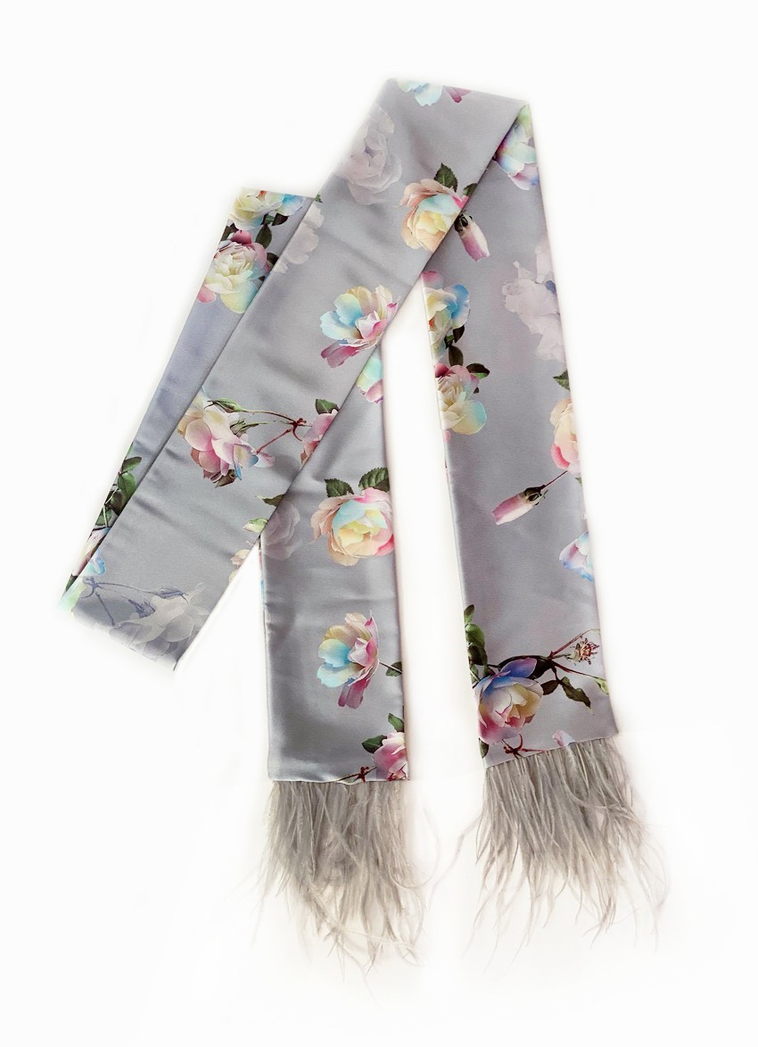 

Галстук Твилли MyScarf серый с принтом и перьями