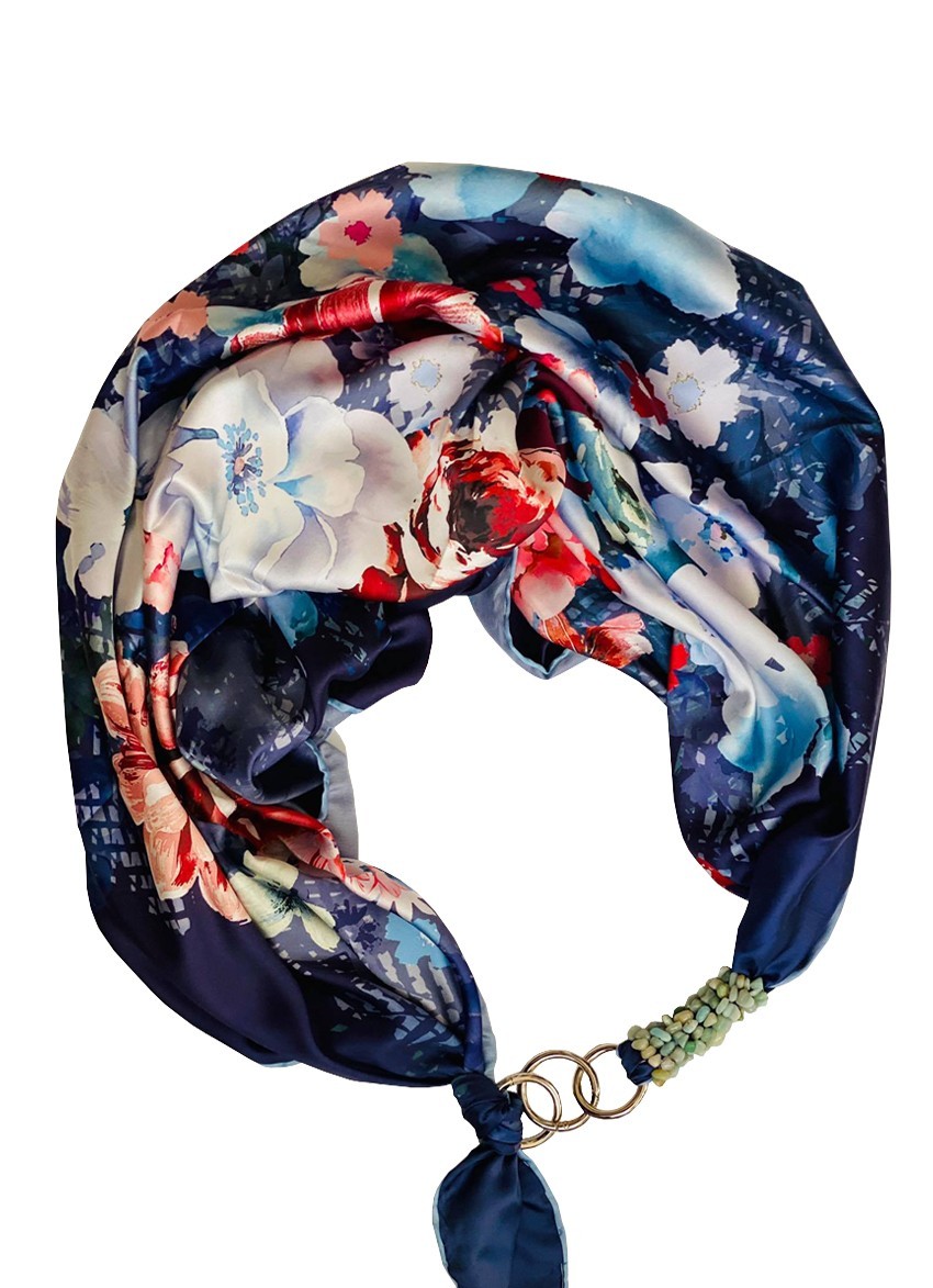 

Платок MyScarf шелковый с принтом и камнями "Королевский синий"