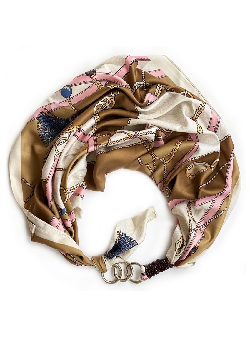 

Платок MyScarf " Песочная жемчужина" с принтом и камнями тигровый глаз