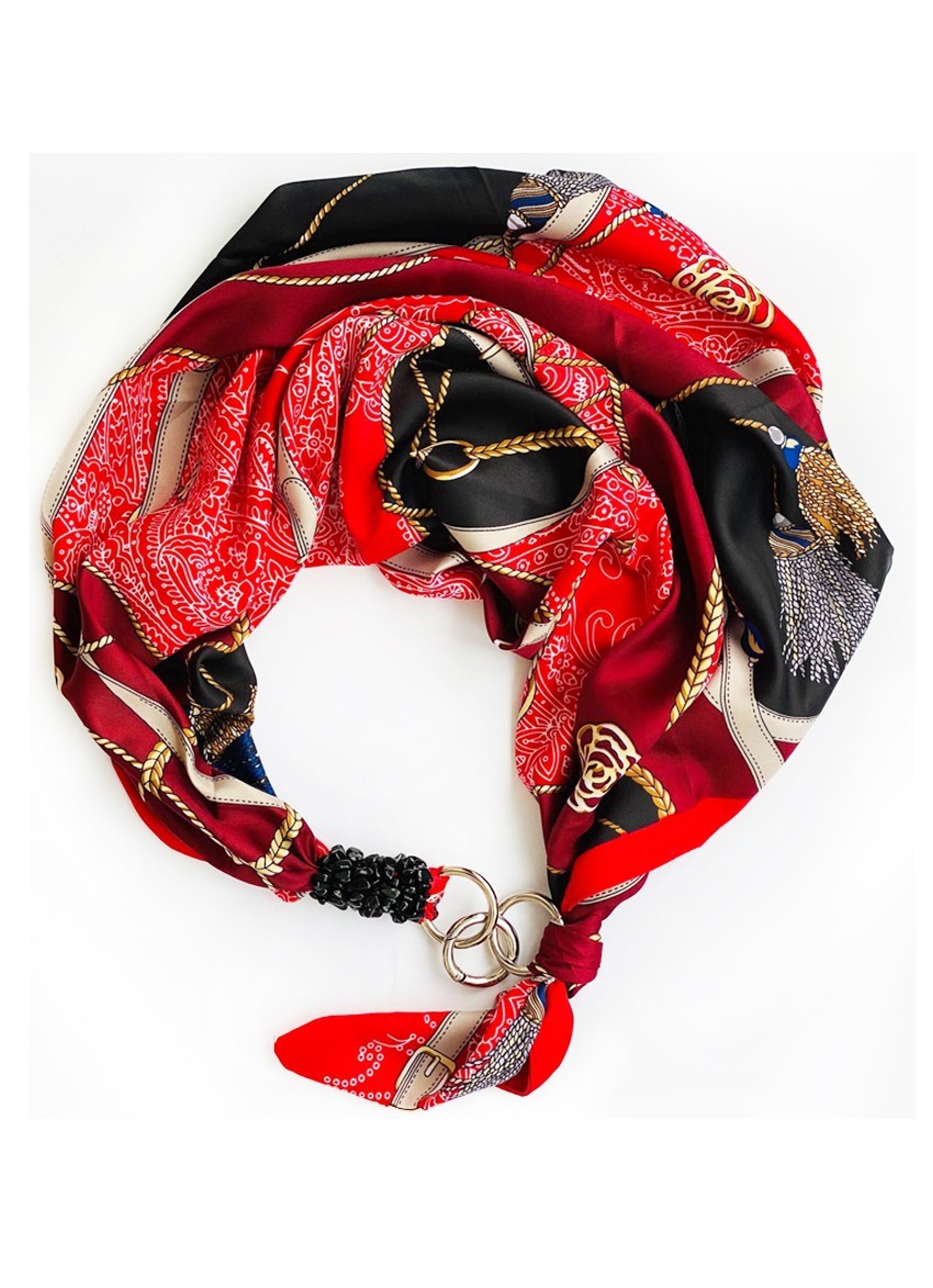 

Платок MyScarf "Танго в Париже" красный с принтом и камнями коралл