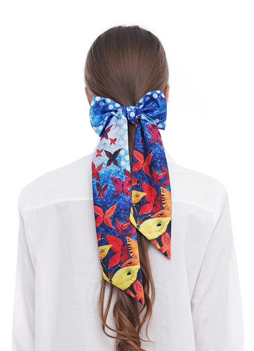 

Галстук Твилли авторский MyScarf  синий с принтом, Галстук Твилли авторский MyScarf one size синий с принтом