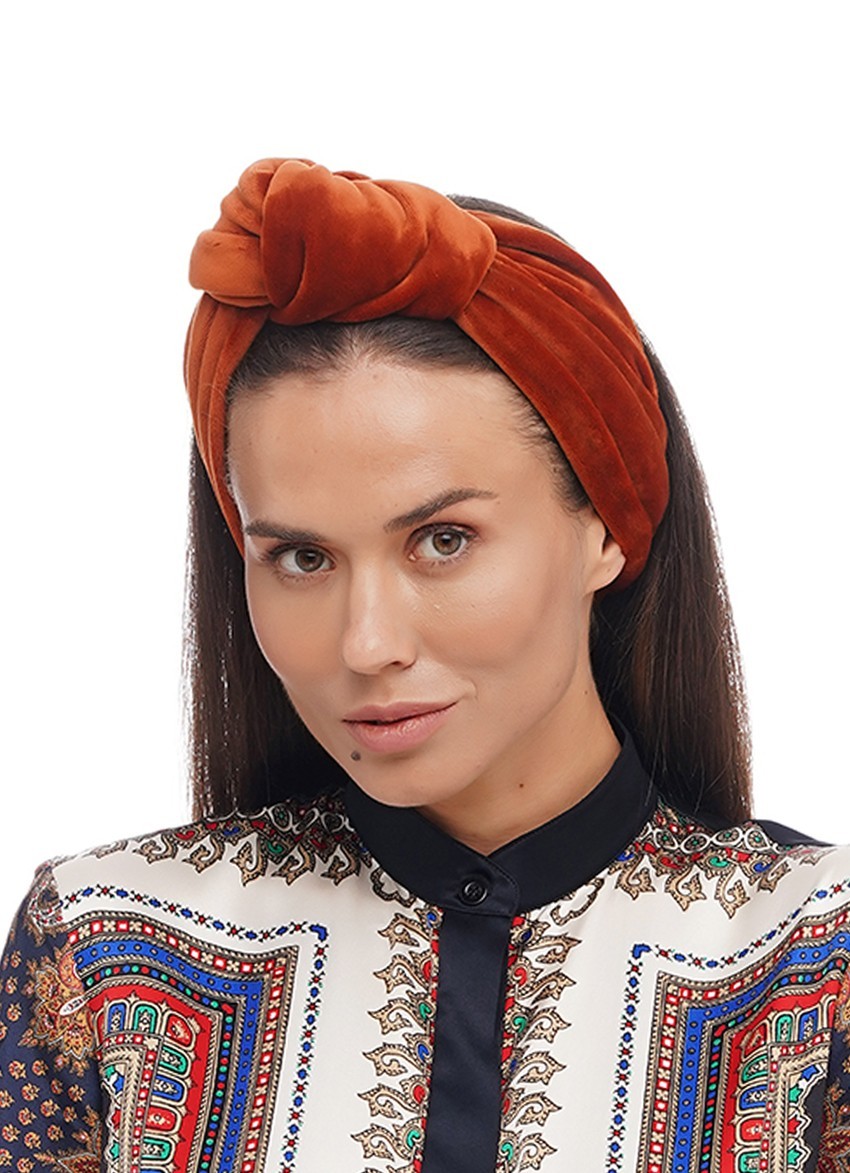 

Тюрбан MyScarf теплый  коричневый бархатный с узлом, Тюрбан MyScarf теплый one size коричневый бархатный с узлом
