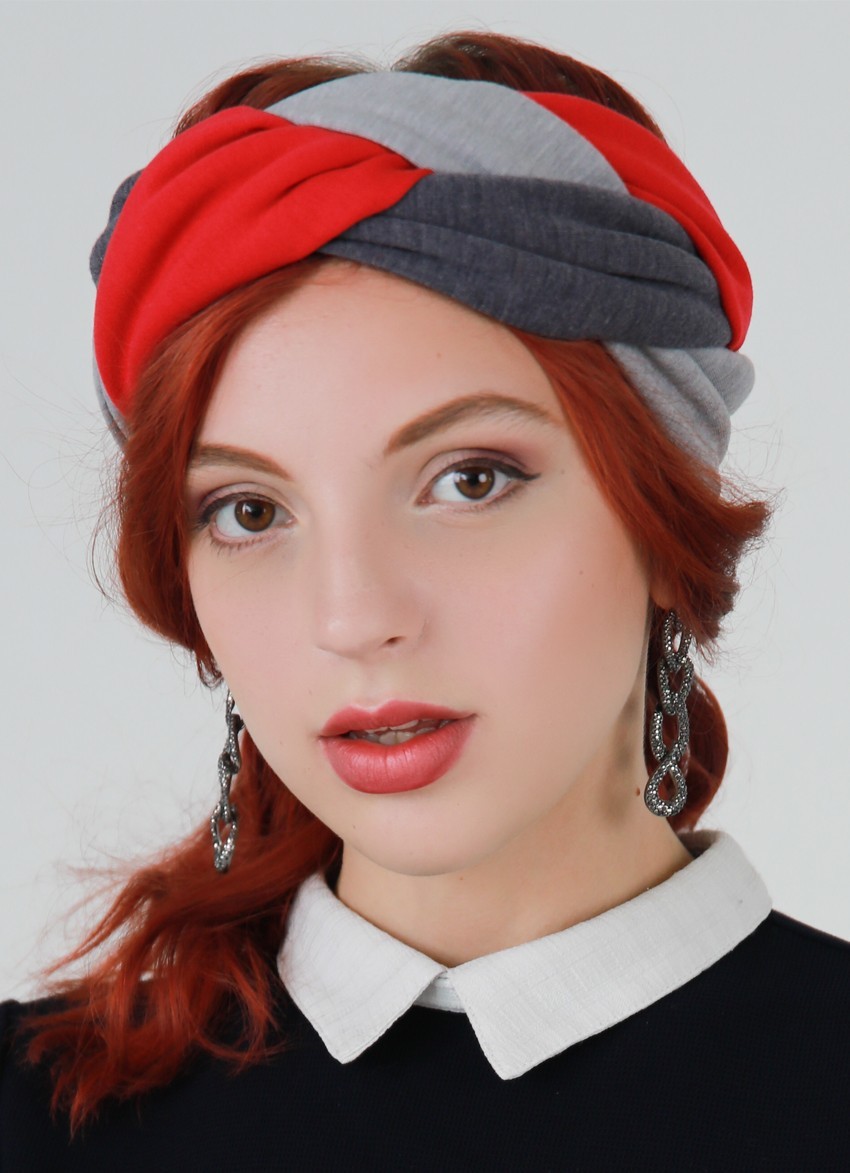 

Тюрбан MyScarf теплый косичка  красно-серый, Тюрбан MyScarf теплый косичка one size красно-серый