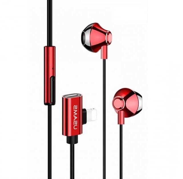 

Магнитные наушники Usams Lightning 2в1 Charging Port red