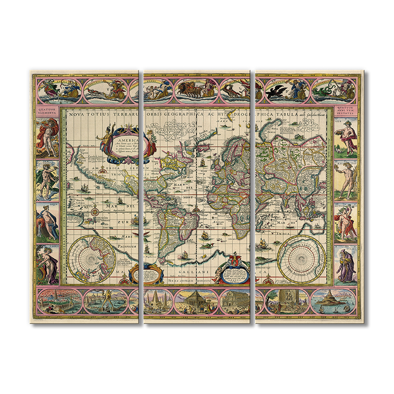 

Винтажная карта Artel «Старинная карта мира географическая Америки» 3 модуля 60x90 см