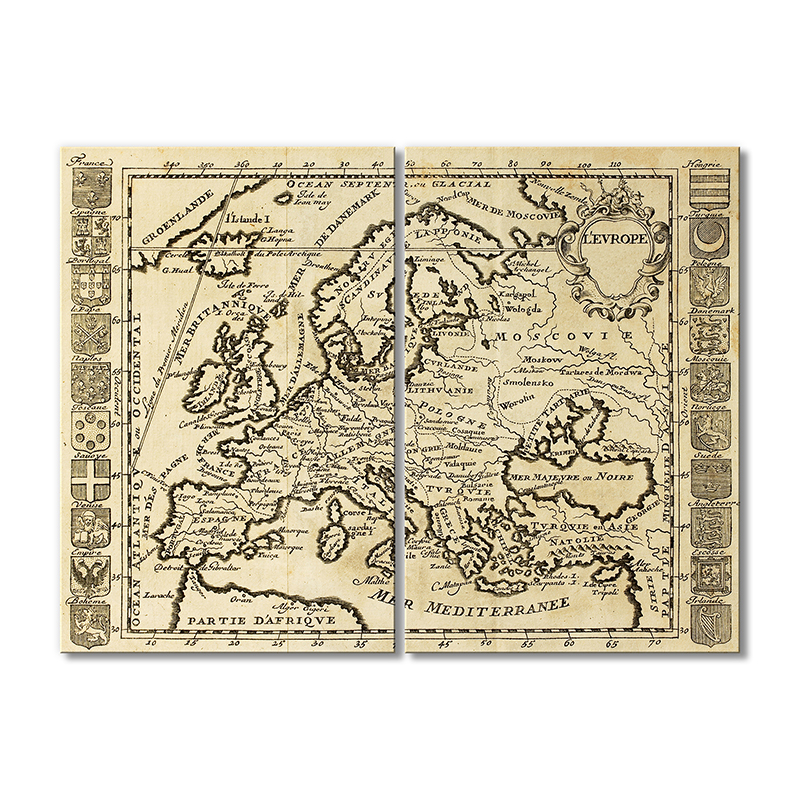 

Винтажная карта Artel «Старинная Европы карта с флагами стран» 2 модуля 50x75 см