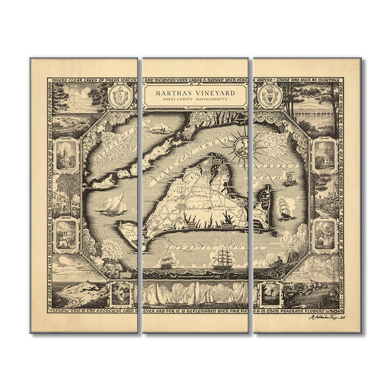 

Винтажная карта Artel «Карта штата Массачусетс. Dukes County» 3 модуля 80x120 см