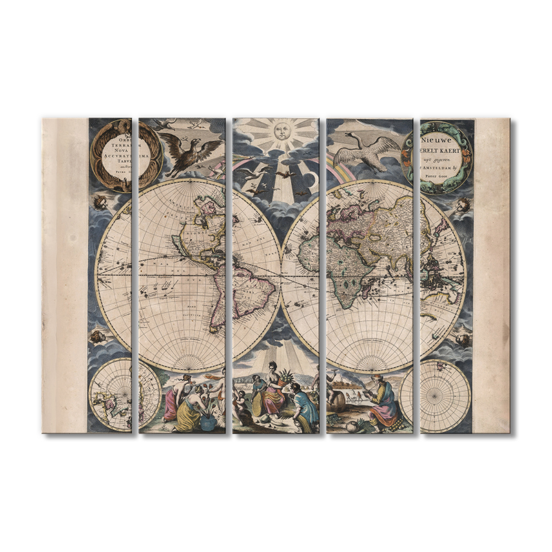 

Винтажная карта Artel «Карта мира и Карибский бассейн» 5 модулей 120x180 см