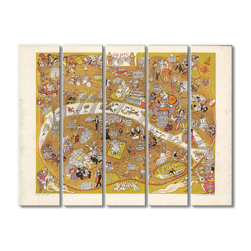 

Винтажная карта Artel «Карта Париж Франция Альредедор 1930 Мулен Руж»5 модулей 120x180 см