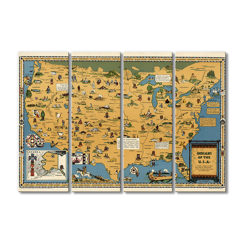 

Винтажная карта Artel «Карта живых индейцев США» 4 модуля 70x105 см