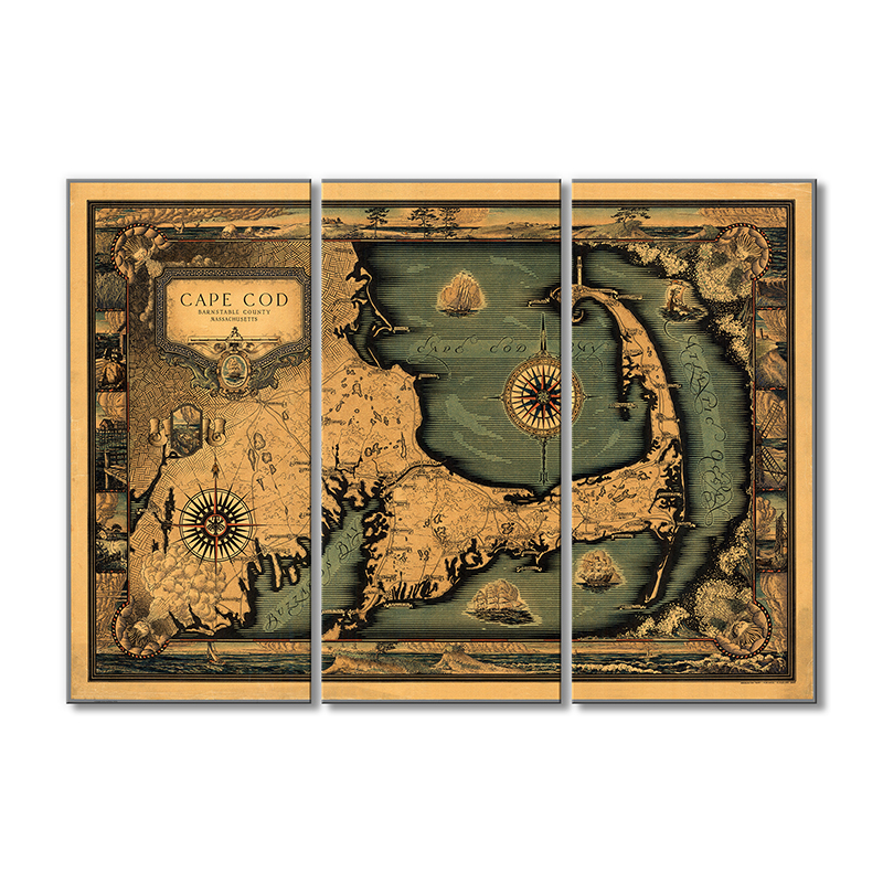 

Винтажная карта Artel «Карта графства Массачусетс. Barnstable County» 3 модуля 80x120 см