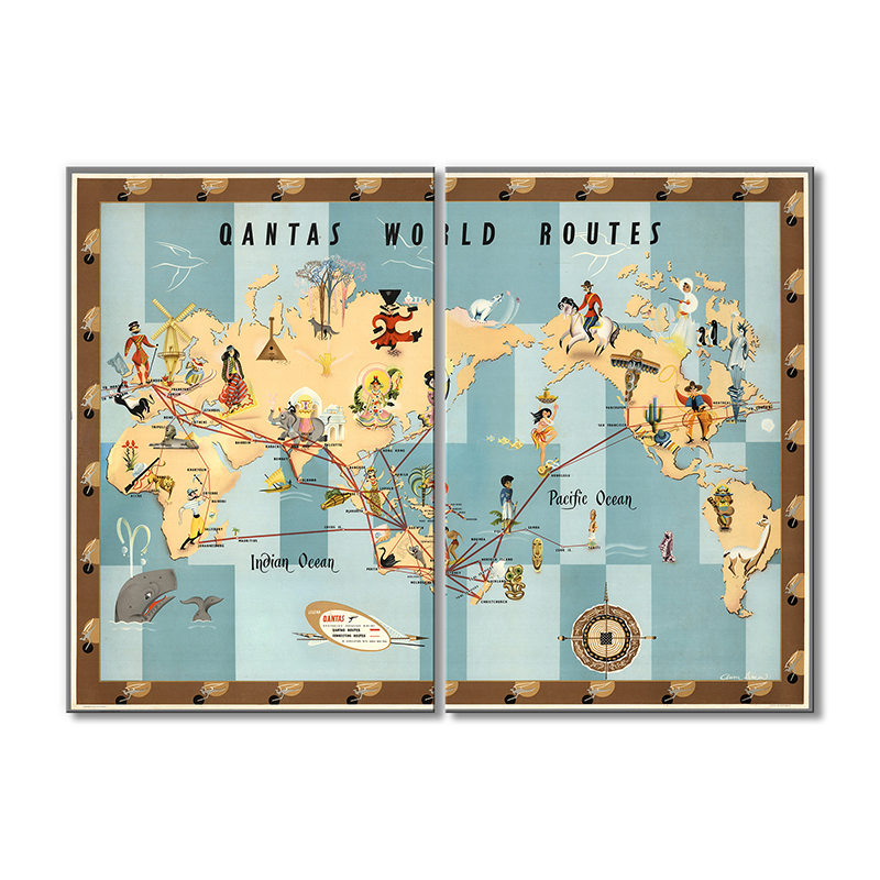 

Винтажная карта Artel «Карта мировые маршруты» 2 модуля 40х60 см